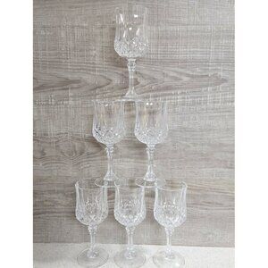 Six Vintage Cristal d'Arques-Durand Longchamp Crystal Wine Glasses